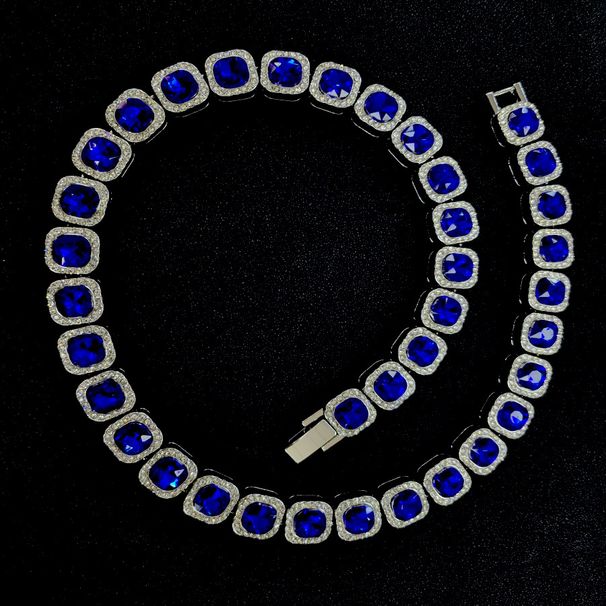 Unisex Square Sapphire Personalized Diamond Necklace Alloy High Grade Rock Sugar Diamond Necklace Men And Women's Same Necklace_ipsvogv.com