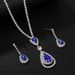 Marquise Blue Red Water Drop Pendant Necklace Earrings Bracelet Shiny Wedding Rhinestone Evening Set Chain_ipsvogv.com