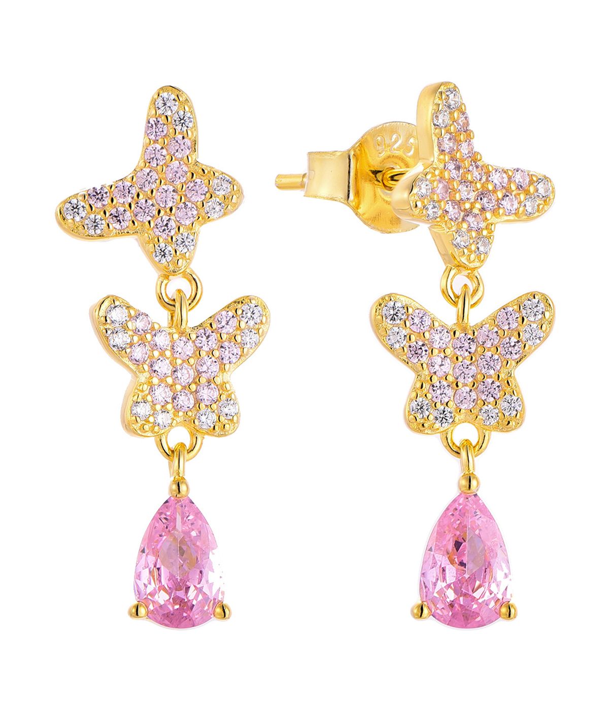 Light luxury micro diamond butterfly jewelry set pendant necklace and earrings female S925 sterling silver_ipsvogv.com