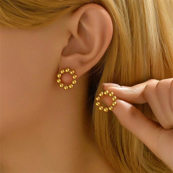 Sweet fresh Japanese and Korean college style with female personality, round bead electroplating design, niche earrings,_ipsvogv.com