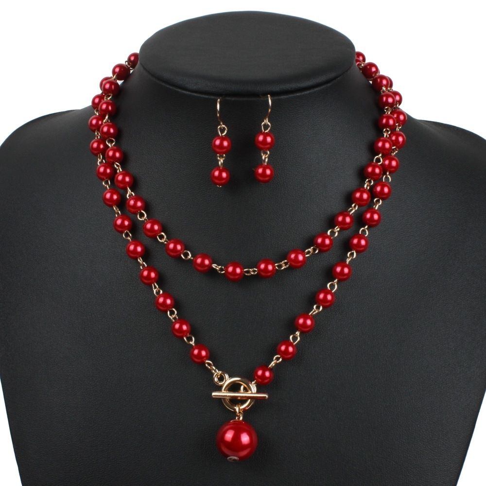 Fashionable pearl necklace with adjustable neckband, multi color long sweater chain set 7100_ipsvogv.com