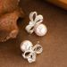 Sweet And Fragrant Style With Diamond Studded Sparkling Zircon Bow, Pearl Earrings, Feminine Charm, Versatile Silver_ipsvogv.com