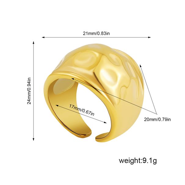 Unisex Retro INS Style Gold Stainless Steel Titanium Steel Niche Chubby Open Spherical Hammer Pattern Ring_ipsvogv.com