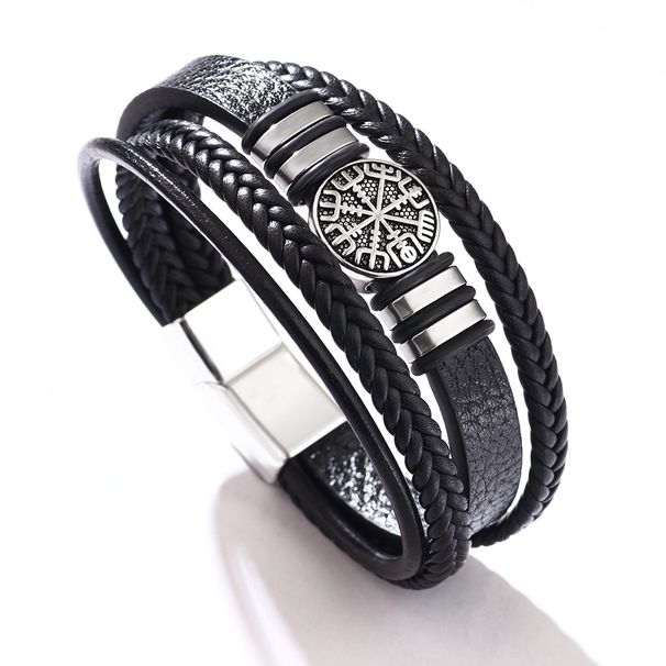 Woven Leather Rope Punk Style Multi-layer Men's Fashion Trend Compass Personality Bracelet_ipsvogv.com