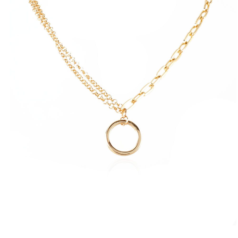Double Layer Hollow Circle Pendant Necklace Female Ins Small Fresh Personality Temperament Clavicle Chain_ipsvogv.com