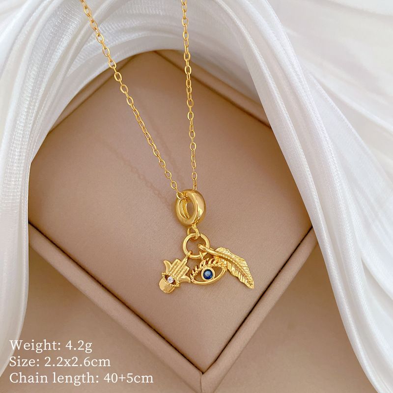 】 Leaf 【 Devil's Eye Light Luxury Charm Gorgeous Full Diamond Necklace Women's Versatile Clavicle Titanium Steel Chain 【 】_ipsvogv.com