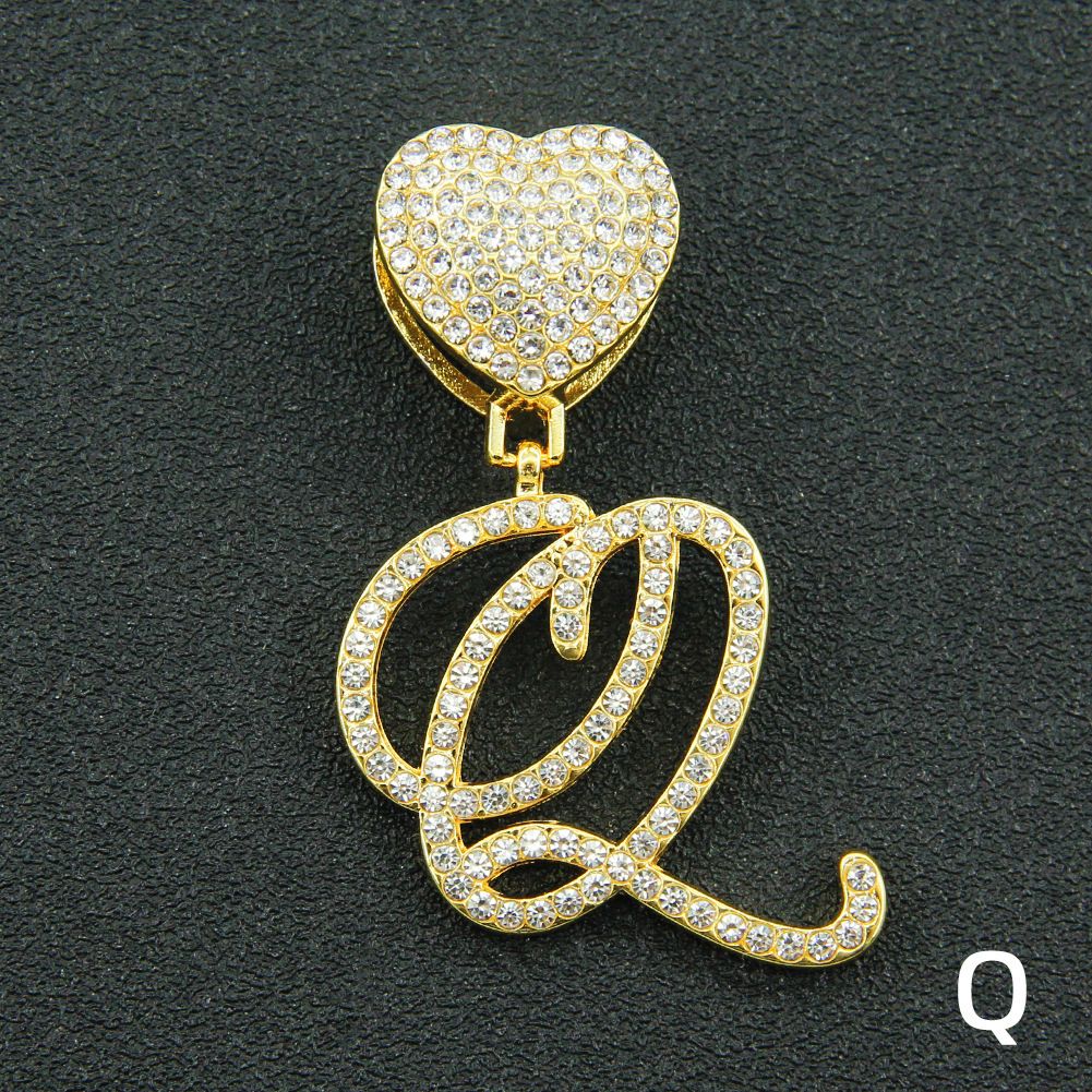 New Hip-Hop Letter Alloy Pendant Necklace With Heart Clasp And Rhinestones For Women_ipsvogv.com