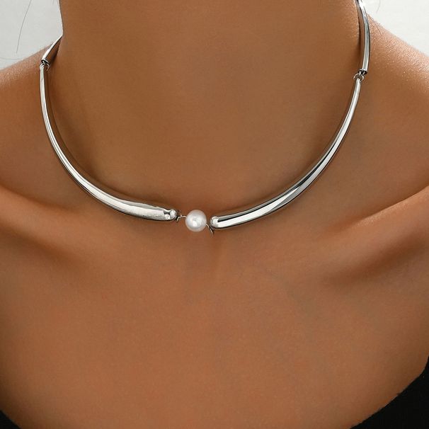 Women's necklace with niche design, geometric curved hook string, pearl collarbone versatile long neck chain, women's_ipsvogv.com