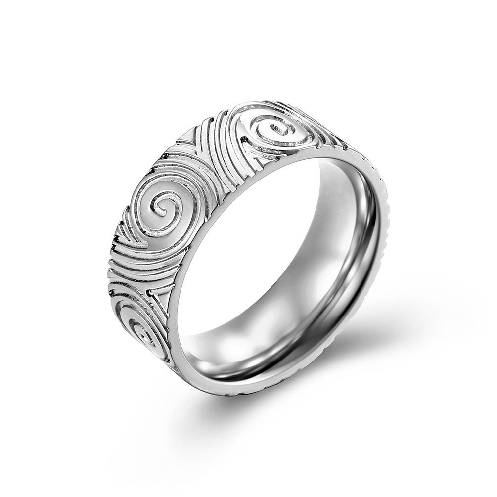 Stainless steel jewelry supply fingerprint vortex titanium steel ring ring men's niche cultural hand jewelry_ipsvogv.com