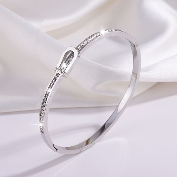 Casual Simple Style Solid Color Titanium Steel Zircon Bangle In Bulk_ipsvogv.com