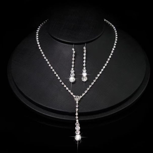 bridal jewelry fashion necklace earrings two piece set water drop diamond jewelry female set necklace simple super flash light luxury_ipsvogv.com