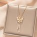 Cat's Eye Bow Tassel Titanium Steel Necklace High end Light Luxury Micro Zirconium Embedding 2023 Summer New Style with_ipsvogv.com
