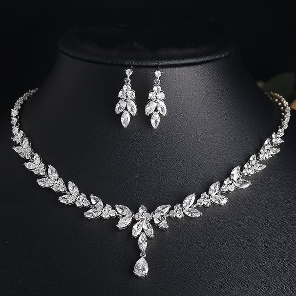 Fashion Simple Elegant Long Horse Eye Water Drop Zircon Necklace Bride Bridesmaid Wedding Banquet Set Earrings_ipsvogv.com