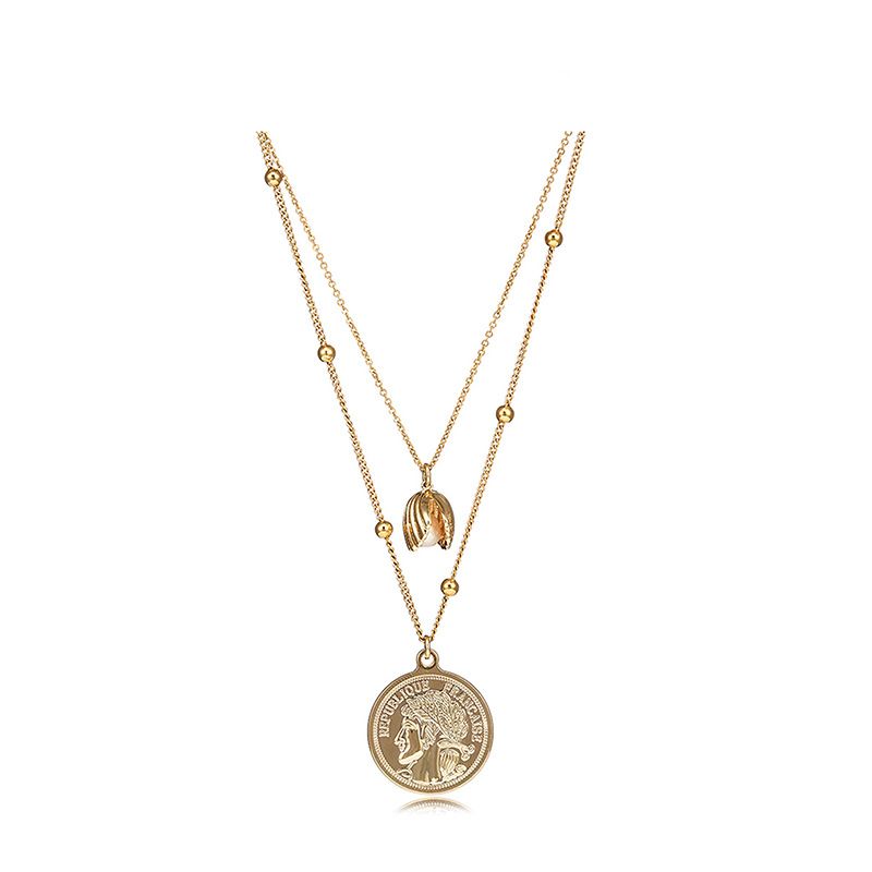 Women's Jewelry Exquisite Double Layered Gold Coin Pendant Necklace Light Luxury Niche High End Design Fashionable Multi Layer Clavicle Necklace_ipsvogv.com