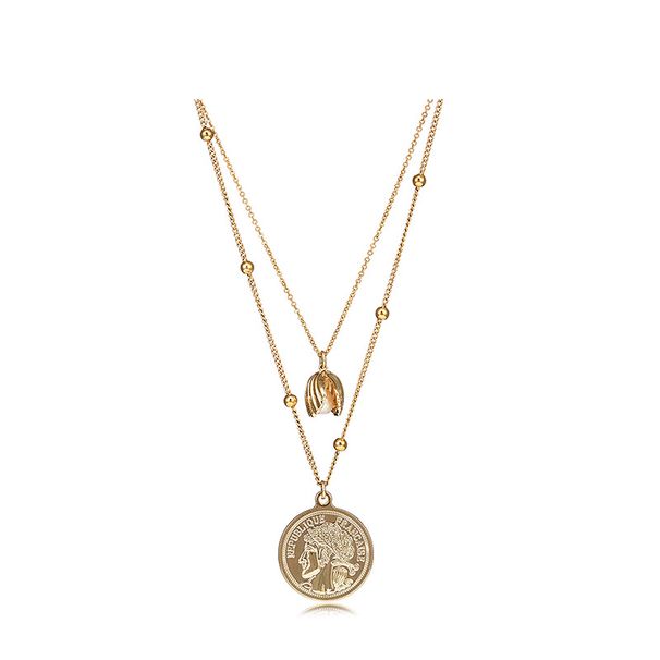 Women's Jewelry Exquisite Double Layered Gold Coin Pendant Necklace Light Luxury Niche High End Design Fashionable Multi Layer Clavicle Necklace_ipsvogv.com