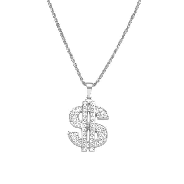 Exaggerated hip-hop, domineering US dollar symbol necklace, alloy inlaid diamond, personalized men's trendy pendant_ipsvogv.com