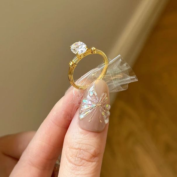 Zircon Super Open Pigeon Egg Sparkling Ring Female Ins Wind Rope Knot Design Simple, Niche, High Beauty Index Finger Simple, Niche,_ipsvogv.com