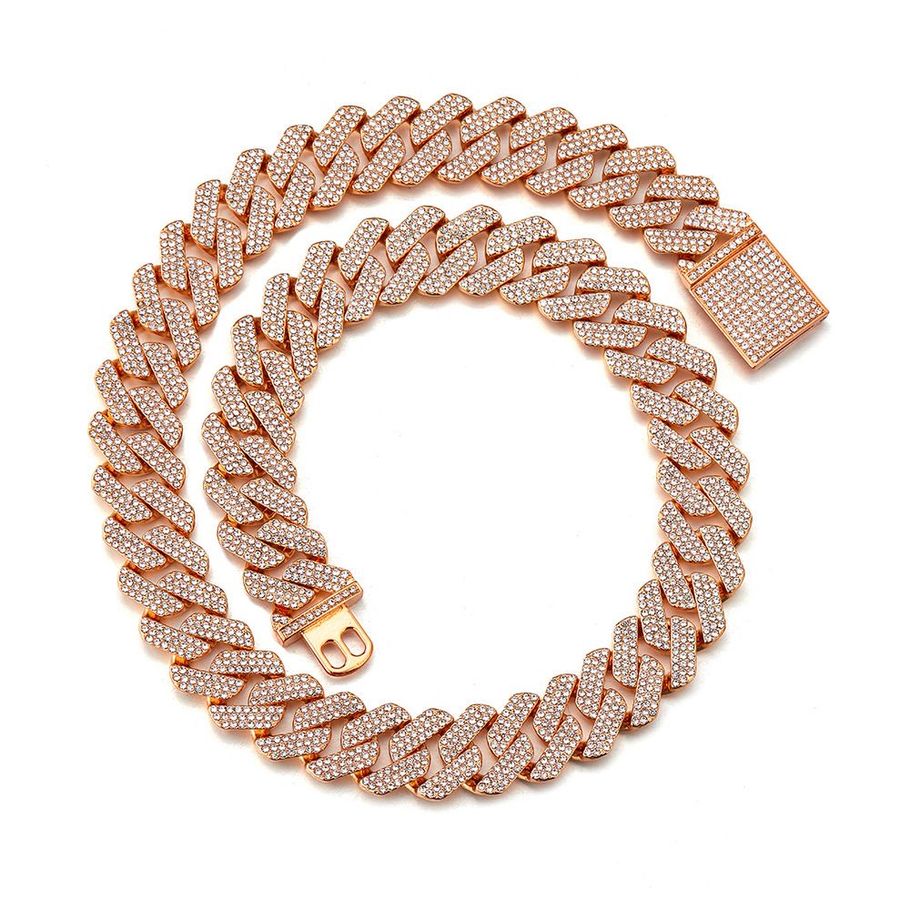 20MM Hip Hop Full Thick Necklace Zinc Alloy Exaggerated Three Rows Diamond Cuban Chain Men's_ipsvogv.com