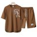 Men's Clothing 2024 Waffle Casual Summer Suit Men's Loose Teen Short sleeved T shirt Shorts Handsome Two piece Suit_ipsvogv.com