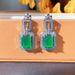 Cao Shi Element Classic Atmosphere Rectangular Green With Diamond Perforated Emerald Zircon Earrings For Women_ipsvogv.com