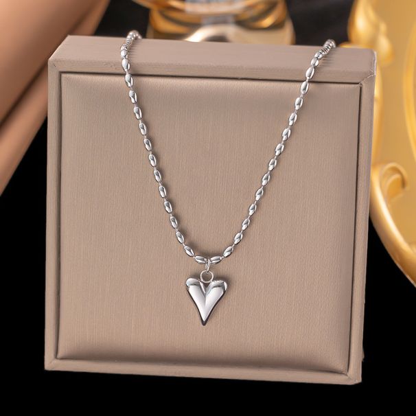 Blogger's Light Luxury Niche Design, Gold Silver Color Titanium Steel Heart Rice Bead Necklace, Women's Collarbone_ipsvogv.com