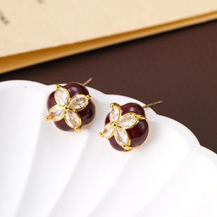 French Baroque style pearl inlaid emerald earrings with fashionable design and exquisite temperament Earrings_ipsvogv.com