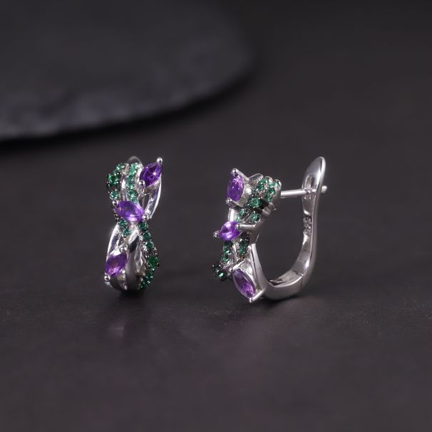 New Design Natural Topaz Earrings S925 Silver Inlaid Garnet Peridot Amethyst Colored Gemstone Earrings_ipsvogv.com