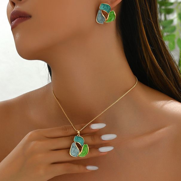 Fashion OL style women's petal earrings, niche drip oil hollow design, long necklace, versatile jewelry set_ipsvogv.com
