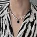Unisex Black Gemstone Pendant Pearl Necklace Men's Trendy Hip Hop Light Luxury Niche Design Versatile Titanium Steel Couple Necklace_ipsvogv.com