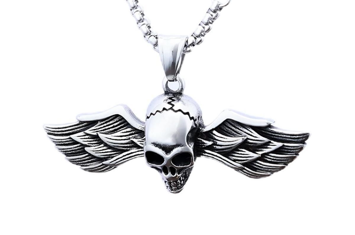 Personalized Punk Trend Men's Jewelry Angel Skull Pendant Necklace Stainless Steel_ipsvogv.com