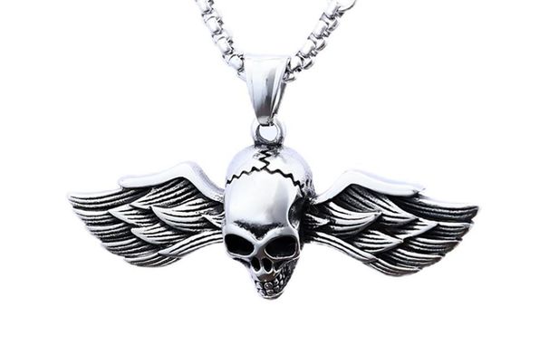 Personalized Punk Trend Men's Jewelry Angel Skull Pendant Necklace Stainless Steel_ipsvogv.com