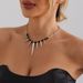 Punk Splicing Chain Black Beaded Rivet Pendant Necklace, Personalized Awl Collarbone Chain_ipsvogv.com