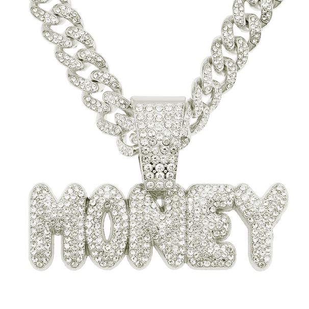 Hip hop full diamond letter pendant necklace trendy exaggerated punk personality wide Cuban bone chain jewelry_ipsvogv.com