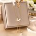 Korean Version White Shell Butterfly Pearl Necklace, Women's Titanium Steel Hollow Out Long Tassel Pendant, Fashionable_ipsvogv.com