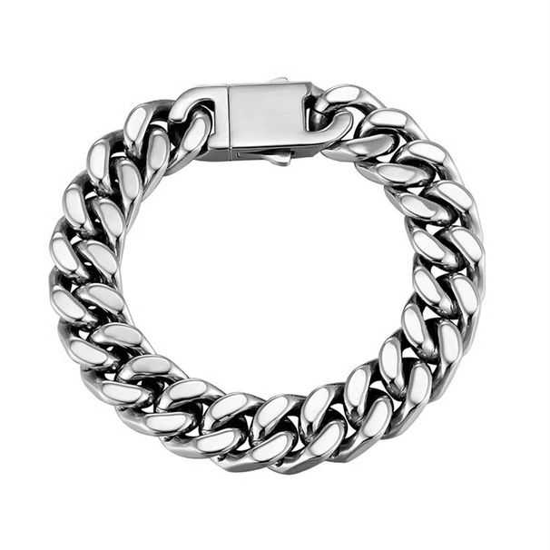 Men's Stainless Steel Cuban Chain Necklace Bracelet Four-Sided Half-Round Polished Hip-Hop Style Versatile Fashion_ipsvogv.com