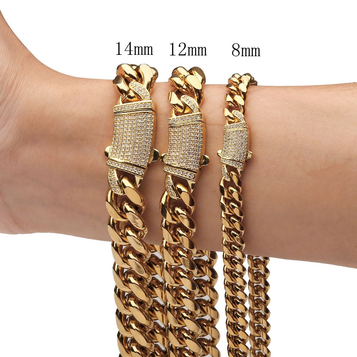 6mm-14mm New Gold Cuban Stainless Titanium Steel Men's Encrypted Chain Necklace With Zircon Buckle Collar_ipsvogv.com