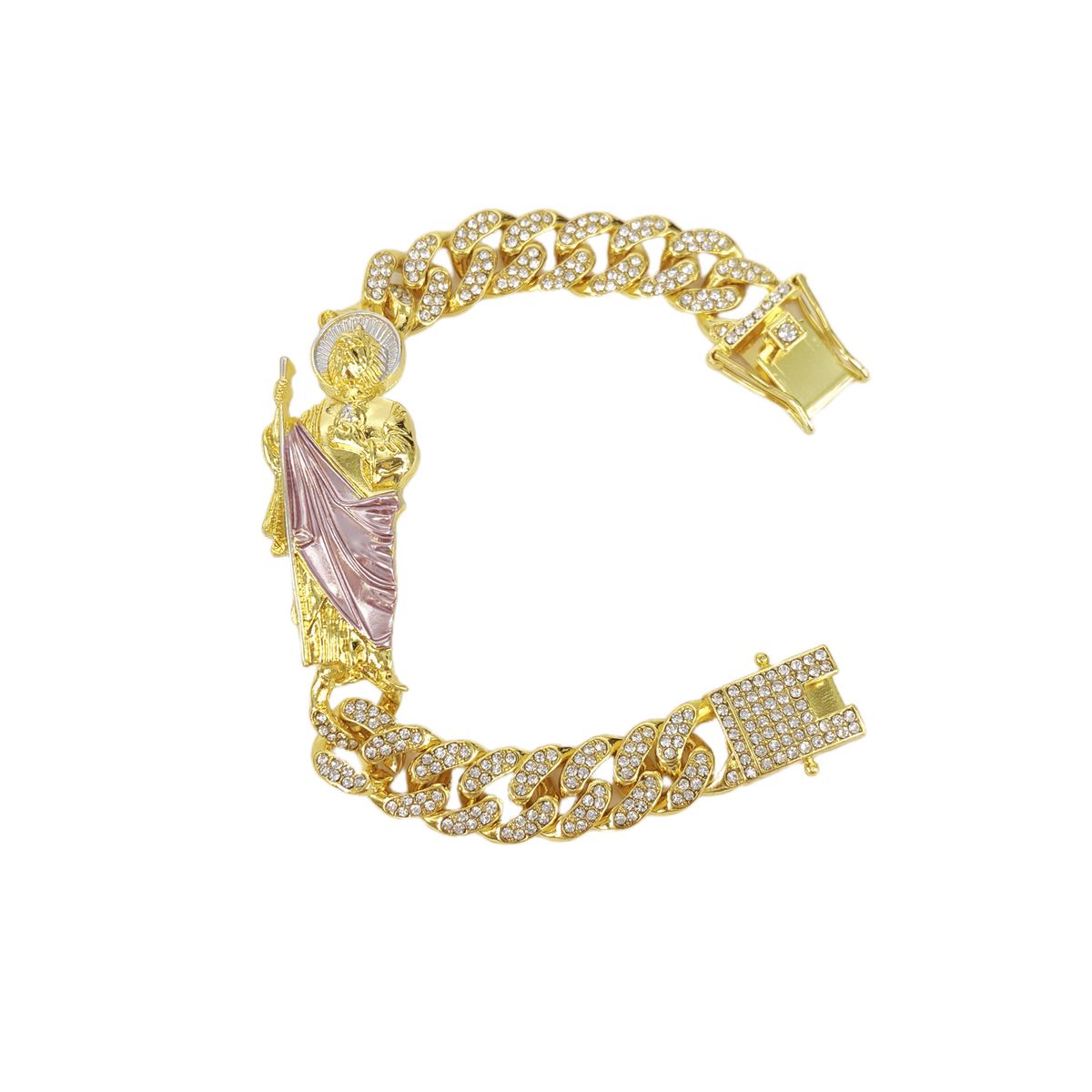 Unisex New Style Goddess Of Wealth Diamond Bracelet Trendy Men's Retro Punk Metal Hip Hop Cuban Chain_ipsvogv.com