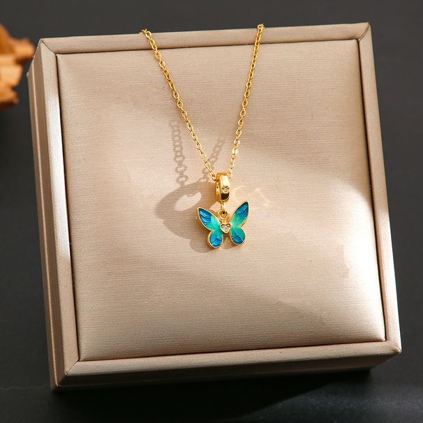 Popular Accessories Drip Oil Gradient Blue Cute Butterfly For Female Niche Non Fading Necklace_ipsvogv.com