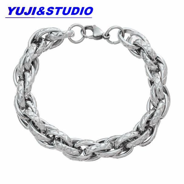 Hip-Hop Trendy 11MM Wide Men's Titanium Steel Personality Fashion Versatile Simple X Pattern Bracelet_ipsvogv.com