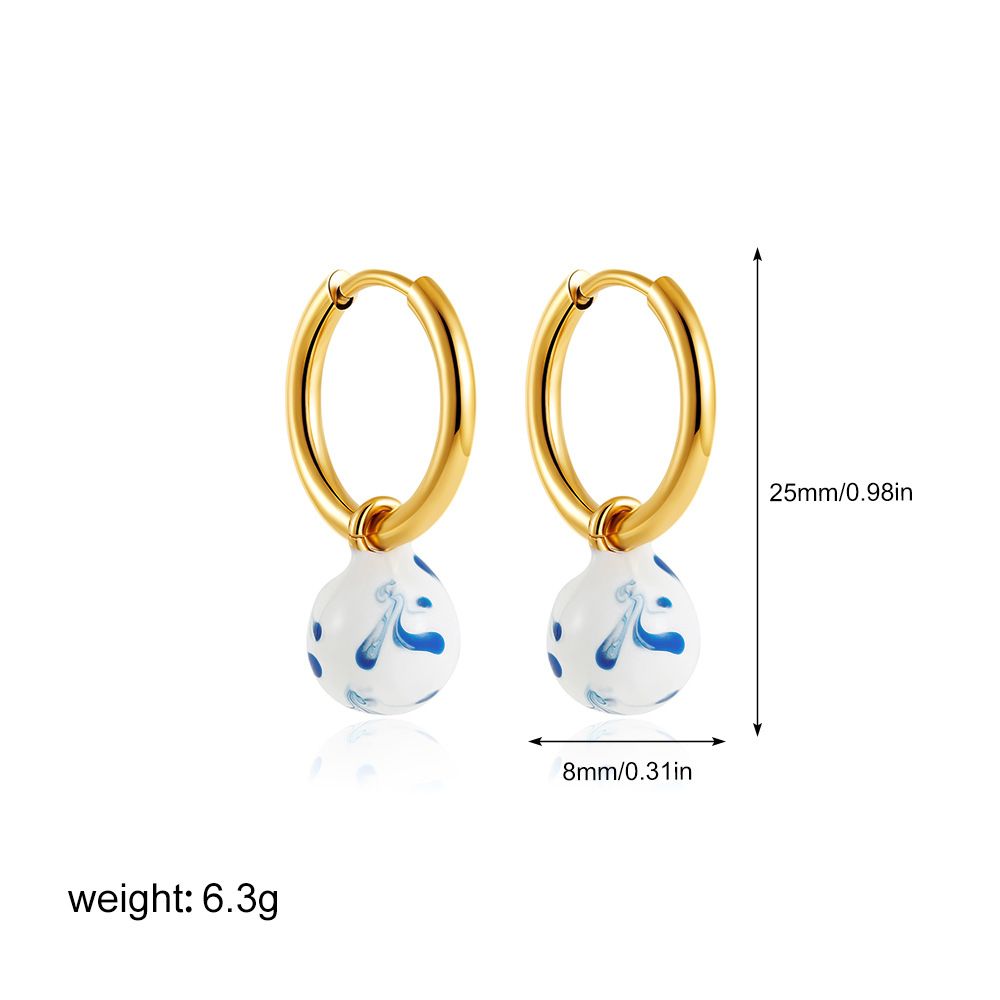 Women’s Jewelry Set Fashion Fashion Personality Ethnic Style Gold Blue And White Porcelain Earrings New Style Oil Drip Enamel Ceramic Ear Buckles_ipsvogv.com