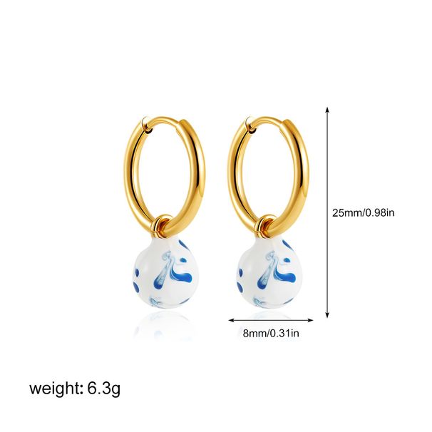 Women’s Jewelry Set Fashion Fashion Personality Ethnic Style Gold Blue And White Porcelain Earrings New Style Oil Drip Enamel Ceramic Ear Buckles_ipsvogv.com