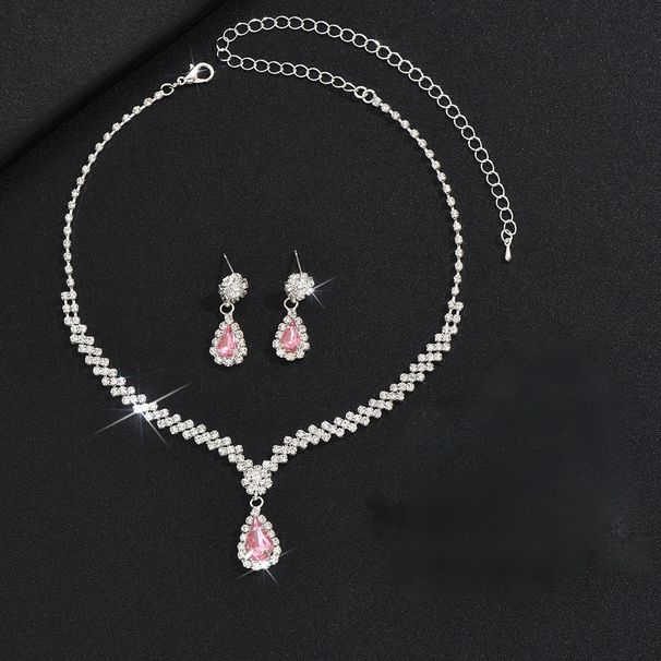Three-Piece Combination Diamond-Studded Water Drop Bracelet Necklace Earrings Set Fashion Bridal Wedding Jewelry_ipsvogv.com