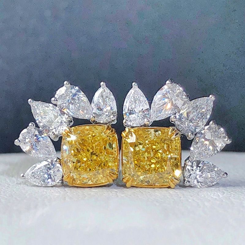 Cao Shi's New Zircon Yellow Diamond Inlaid With Water Drop Luxurious Exquisite Craft Lace Earrings For Women_ipsvogv.com