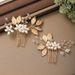 Bridal Jewelry Leaf Hair Comb Hand Woven Pearl Insert Comb Headdress Wedding Jewelry_ipsvogv.com