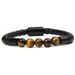 New Arrival Fashion Personality Men's Stone Beaded Leather Cord Magnetic Clasp Bracelet_ipsvogv.com