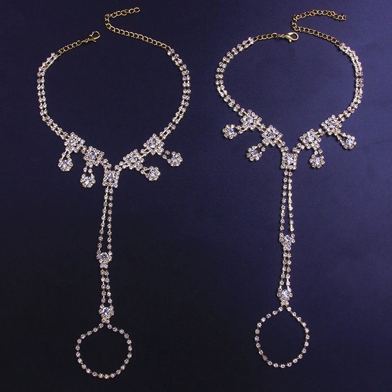 Double-layer Ankle Anklet Beautiful Flash Drill Water Drop Beach Anklet Alloy Rhinestone Anklet_ipsvogv.com