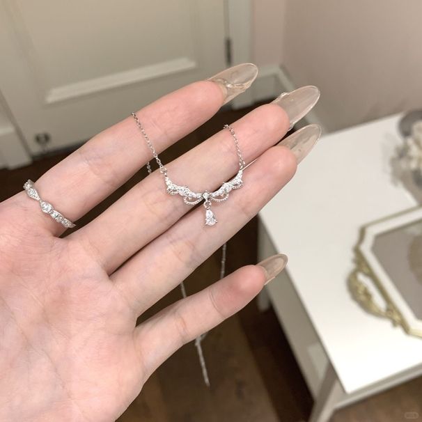 New Super Shiny Lace Edge Water Drop Zircon Necklace Light Luxury High-end Sense Niche Temperament Versatile Clavicle_ipsvogv.com