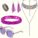 70S Disco Outfit Sunglasses Rhinestone Long Necklace Bracelet Mesh Sequins Earrings Headband Clothing Accessories_ipsvogv.com