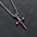 Men's Punk Style Cross Pendant Necklace - Red & Blue Braided Cord With Nail Design (Gothic Jewelry Edgy Layered Chain)_ipsvogv.com