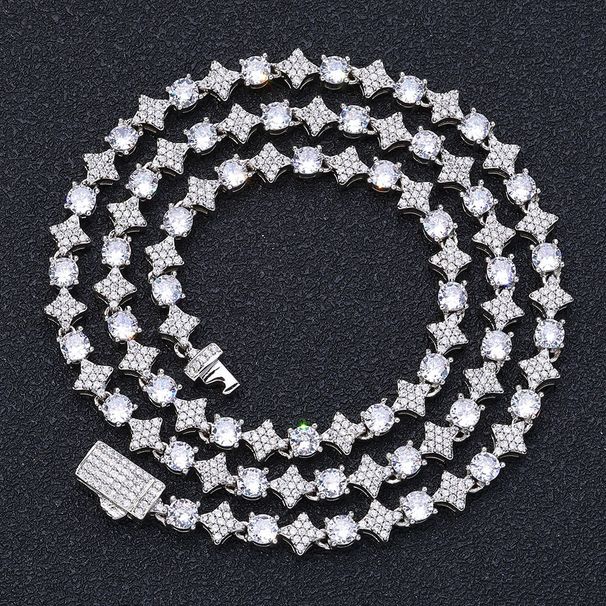 New Jewelry 6mm Cross Star Zircon Tennis Chain Hip-Hop Men's Personality Necklace_ipsvogv.com